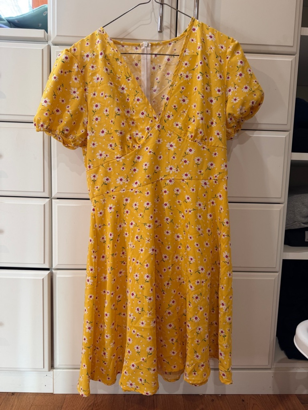 SHEIN Yellow Floral V-Neck Midi Dress